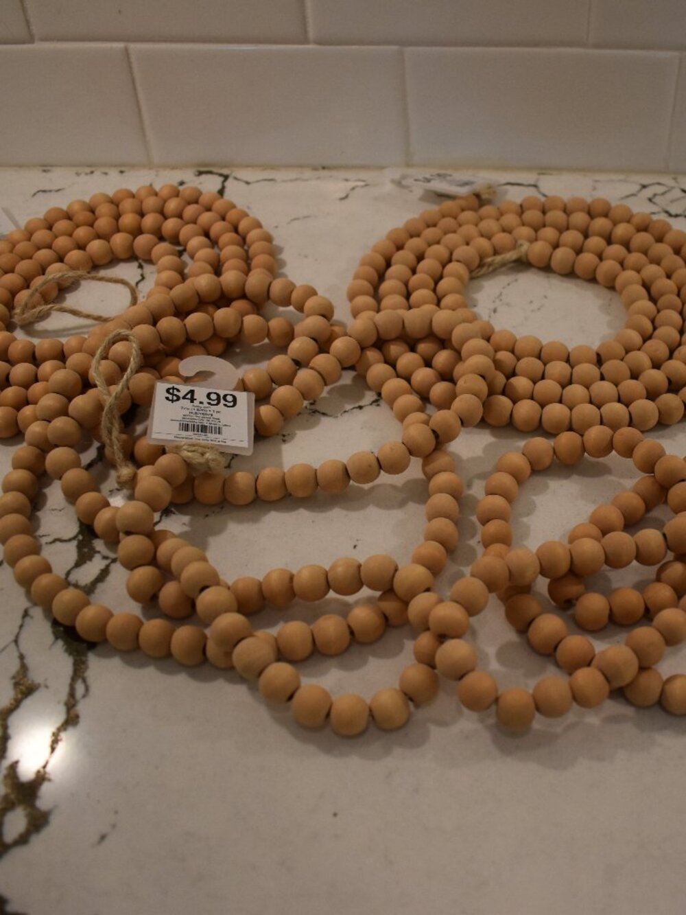 4 Wooden Bead Garland Strands 72 Inch Natural Wood Farmhouse Tiered Tray Decor